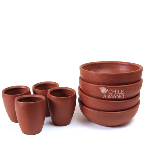 Set de tazas de greda y cobre para café espresso empaque caja de cartón  piedra