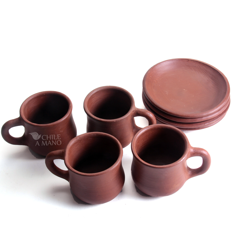 Set de tazas de greda y cobre para café espresso empaque caja de cartón  piedra