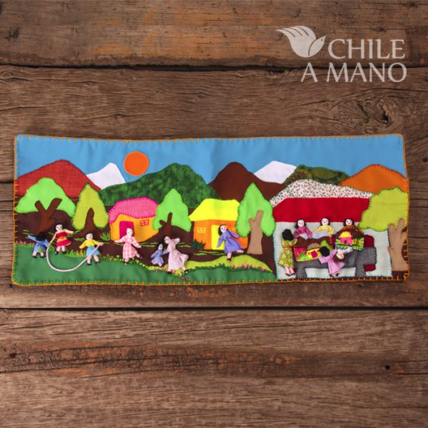Arpillera niños en la escuela