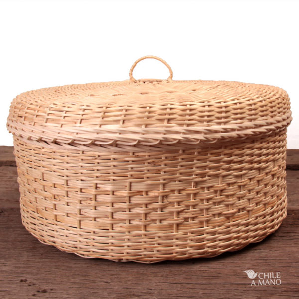 Caja circular en mimbre fino natural