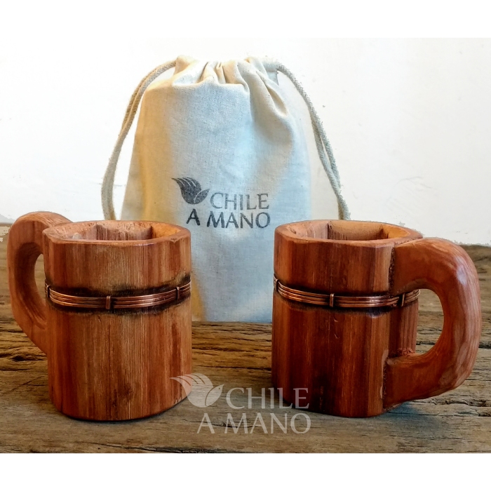 Set de tazas de greda y cobre para café espresso empaque caja de cartón  piedra