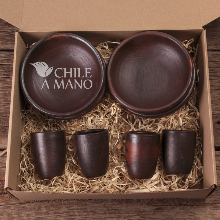 Set de tazas de greda y cobre para café espresso empaque caja de cartón  piedra