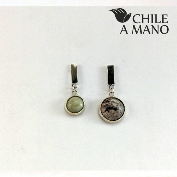 (Dis)par de aros de combarbalita y plata con pin de plata