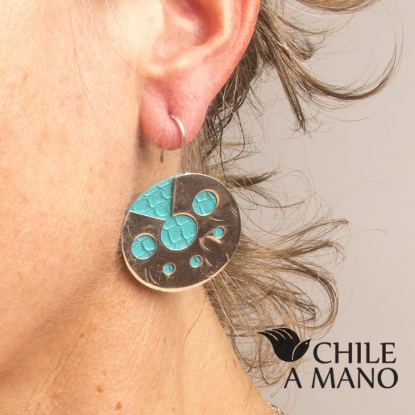 Aros circulo en plata y cuero de salmón