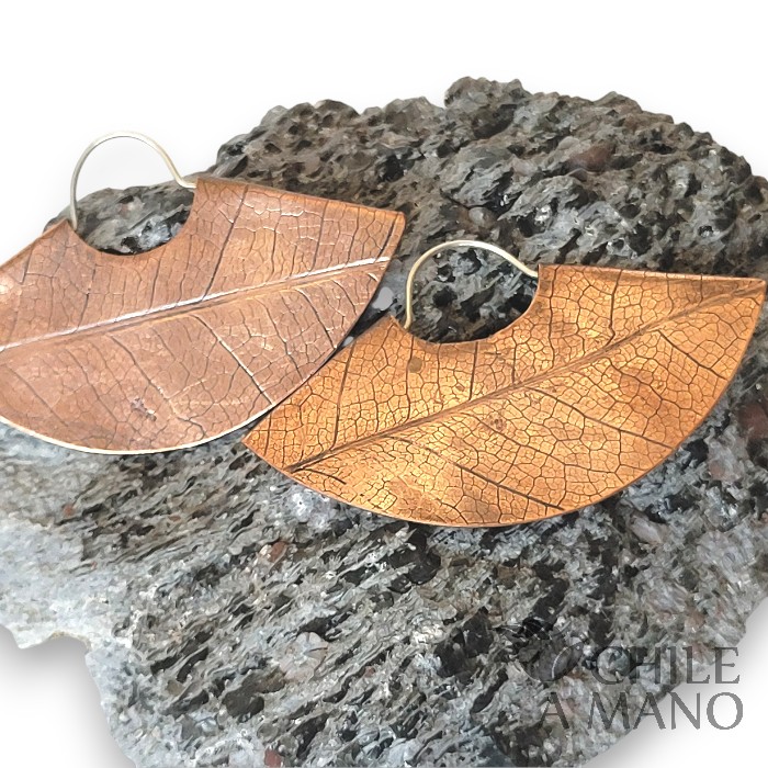 Aros de cobre abanico con textura hoja - Imagen 4