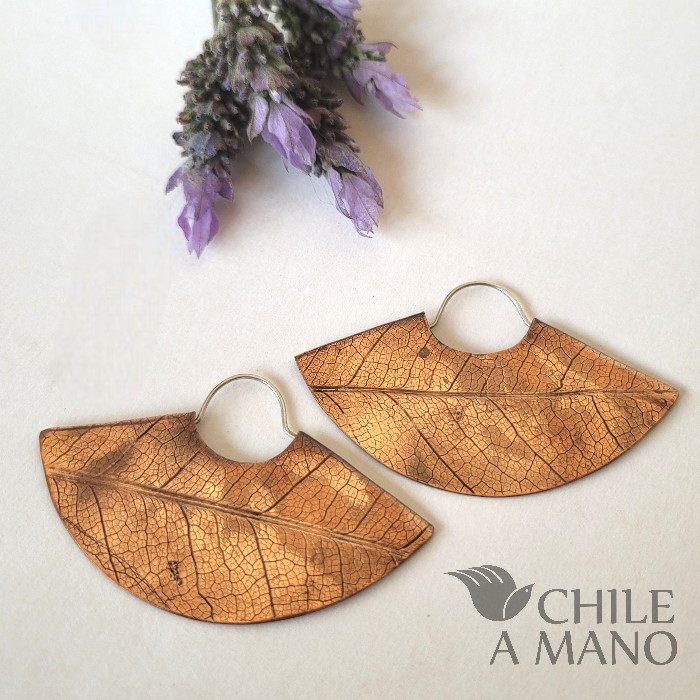 Aros de cobre abanico con textura hoja