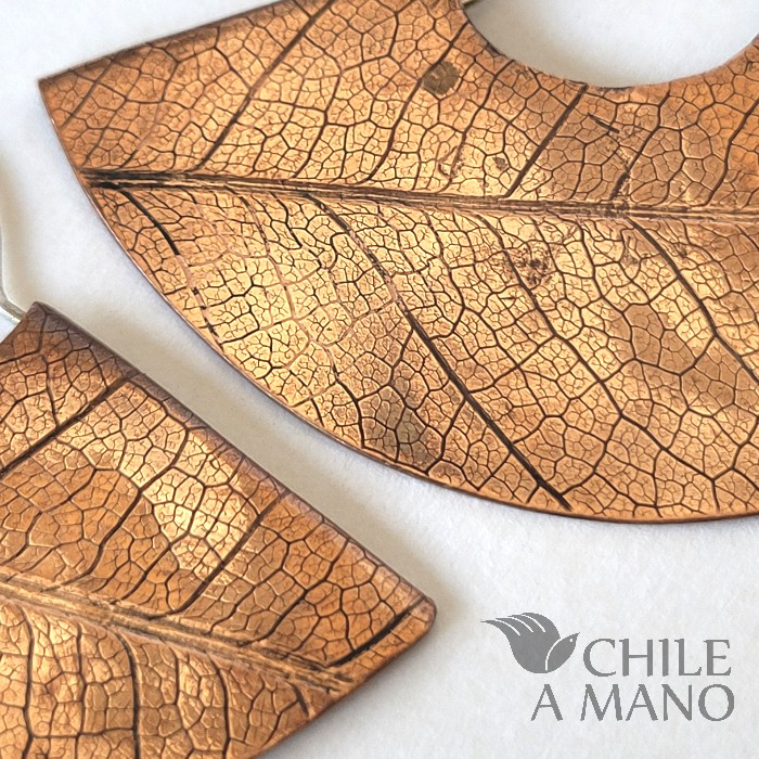Aros de cobre abanico con textura hoja - Imagen 2