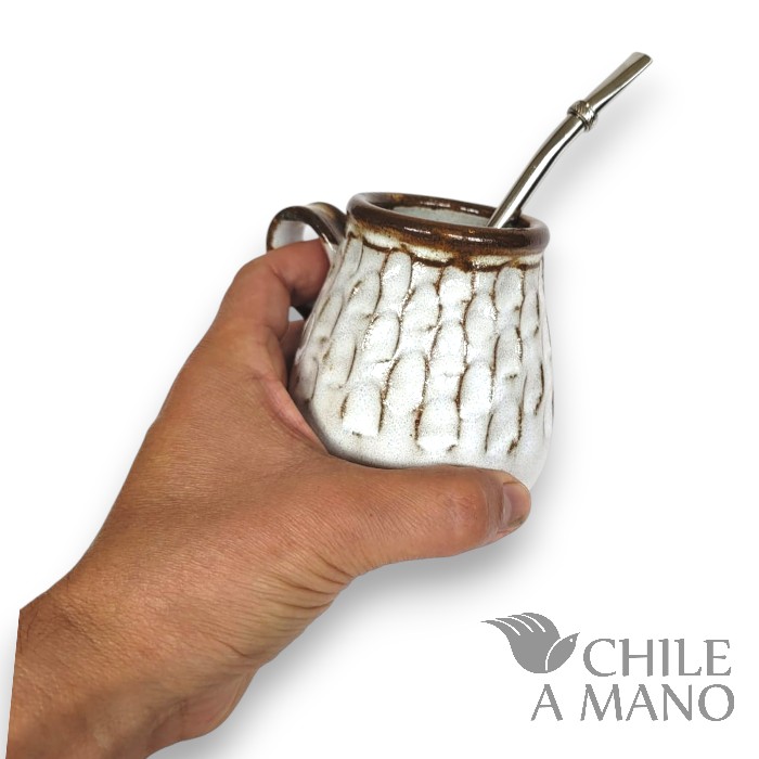 Mate de ceramica gres con oreja - textura panal color blanco - Imagen 4