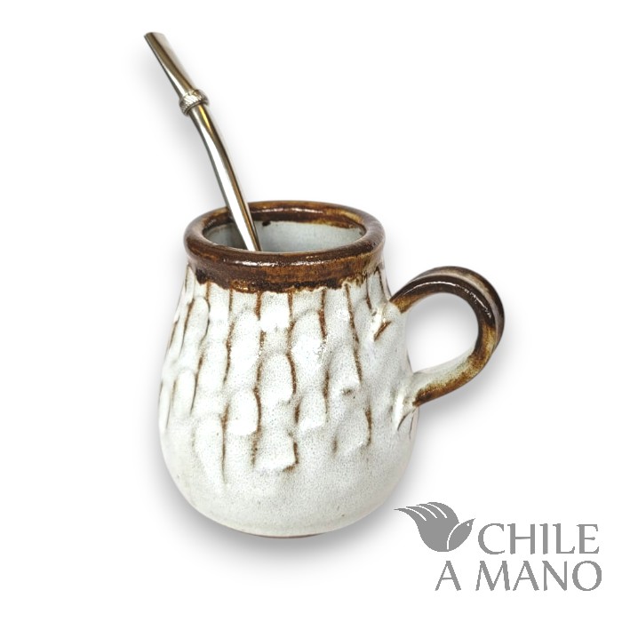 Mate de ceramica gres con oreja - textura panal color blanco - Imagen 2