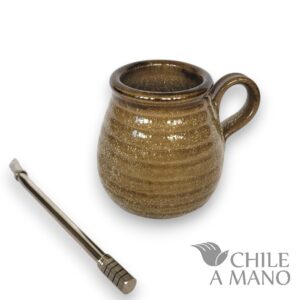 Mate de ceramica gres con oreja - textura panal color ocre