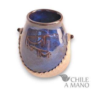 Alternative view of Mate alto de cerámica esmaltada color azul y cuero