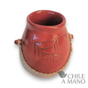 Mate alto de cerámica esmaltada color rojo y cuero