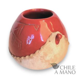 Alternative view of Mate pequeño de cerámica esmaltada rojo y cuero
