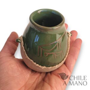 Alternative view of Mate alto de cerámica esmaltada color verde y cuero