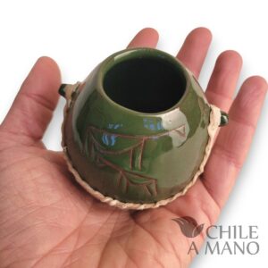 Alternative view of Mate pequeño de cerámica esmaltada verde y cuero