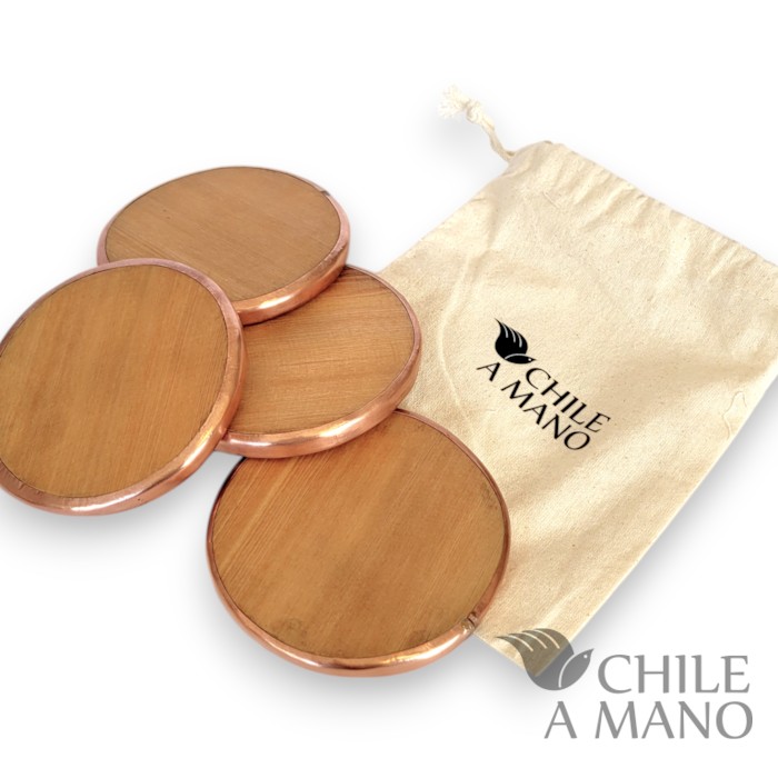 Posavasos de madera nativa y cobre